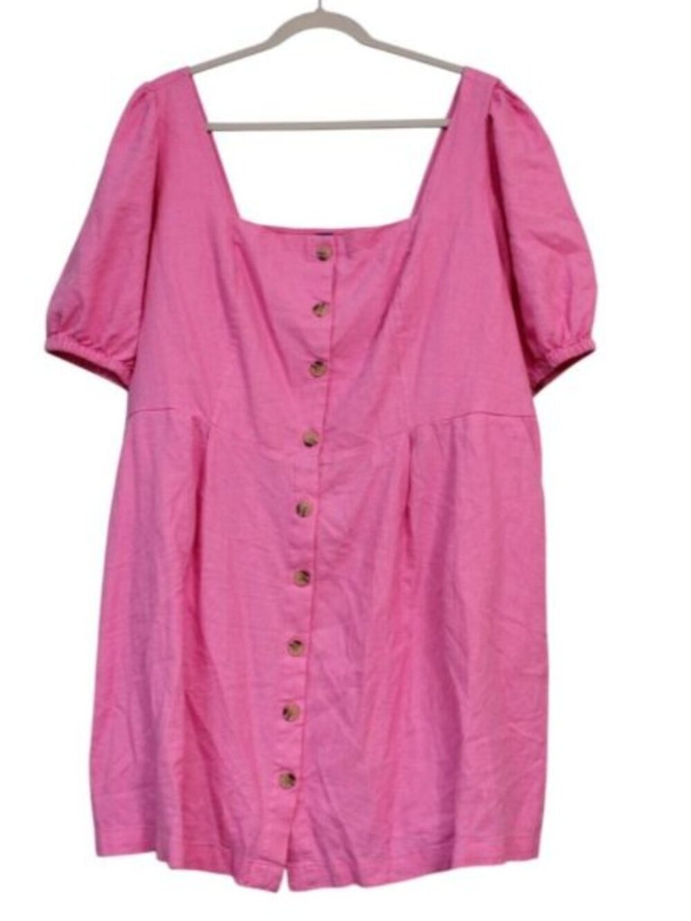 NWT Old Navy Mini Dress 2X Pink Puff Sleeves Cottagecore Prairie Feminine Linen
